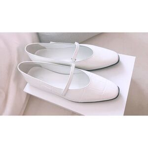BY FAR Molly Maxi Croco Embossed ballet Leather Flat white 40